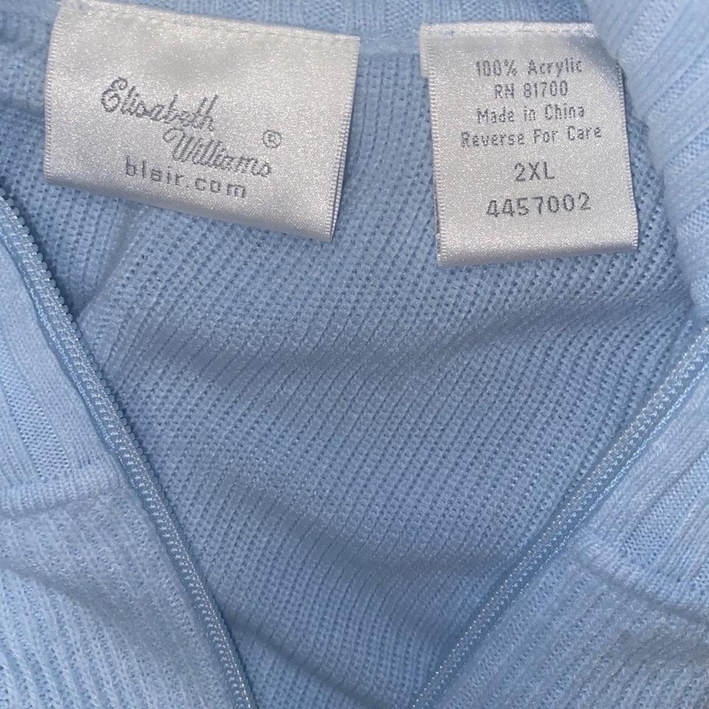 'EW' Half Zip Blue Cashmera Sweater (Plus)